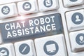 Conceptual display Chat Robot Assistance. Internet Concept answers customer services questions and provides help