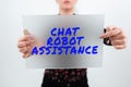Conceptual caption Chat Robot Assistance. Concept meaning answers customer services questions and provides help