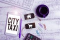 Conceptual caption City Taxi. Business overview type of vehicle for hire with a driver often for a non-shared ride Royalty Free Stock Photo