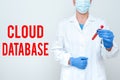 Conceptual caption Cloud Database. Business idea optimized or built for a virtualized computing environment Studying