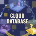 Conceptual caption Cloud Database. Word Written on optimized or built for a virtualized computing environment Joined Royalty Free Stock Photo