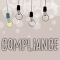 Hand writing sign Compliance. Internet Concept the action or fact of complying with a wish or commands Abstract Royalty Free Stock Photo