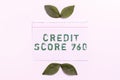 Text showing inspiration Credit Score 760numerical expression based on level analysis of person. Business idea numerical