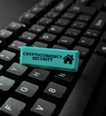 Conceptual caption Cryptocurrency Security. Business approach prevent unauthorized digital money transactions Typing Royalty Free Stock Photo