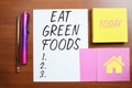 Conceptual caption Eat Green Foods. Conceptual photo Eating more vegetables healthy diet vegetarian veggie person