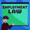 Hand writing sign Employment Law. Business concept deals with legal rights and duties of employers and employees