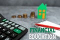 Sign displaying Financial Education. Business concept education and understanding of various financial areas Computing Royalty Free Stock Photo