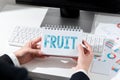 Hand writing sign Fruit. Concept meaning seedbearing in flowering plants formed the ovary after flowering