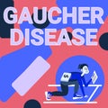 Conceptual caption Gaucher Disease. Business showcase autosomal recessive inherited disorder of metabolism Woman