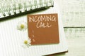 Conceptual caption Incoming Call. Business showcase Inbound Received Caller ID Telephone Voicemail Vidcall Sticky Note