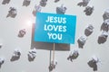 Conceptual caption Jesus Loves You. Business overview Believe in the Lord To have faith religious person Wrinkled Notes Royalty Free Stock Photo