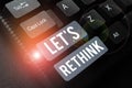 Writing displaying text Let's Rethink. Business concept an Afterthought To Remember Reconsider Reevaluate Royalty Free Stock Photo