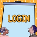 Conceptual caption Login. Internet Concept process by which an individual gains access to a computer system