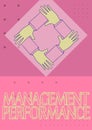 Conceptual caption Management Performance. Business idea feedback on Managerial Skills and Competencies Four Hands