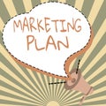 Conceptual caption Marketing Plan. Internet Concept overall business strategy formed which they will implement