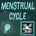 Conceptual caption Menstrual Cycle. Conceptual photo monthly cycle of changes in the ovaries and uterus lining Glowing Royalty Free Stock Photo