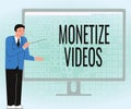 Conceptual caption Monetize Videos. Word for process of earning money from your uploaded YouTube videos Businessman