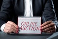 Conceptual caption Online Auction. Business idea digitized sale event which item is sold to the highest bidder