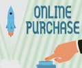 Conceptual caption Online Purchase. Internet Concept consumers directly buy goods from a seller over the Internet Man