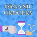 Conceptual caption Organic Grocery. Word Written on market with foods grown without the use of fertilizers Businessman