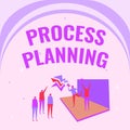 Text caption presenting Process Planning. Word for the development of goals strategies task lists etc Illustration Of