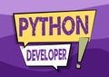 Conceptual caption Python Developer. Word Written on responsible for writing serverside web application logic Two Royalty Free Stock Photo
