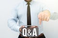 Conceptual caption Q And A. Business approach in which person asks questions and another one answers them Presenting New