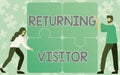 Conceptual caption Returning Visitor. Internet Concept who had visited before and come back to your site Colleagues