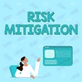 Conceptual caption Risk Mitigation. Business concept strategy to prepare for and lessen the effects of threats Line