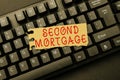 Writing displaying text Second Mortgage. Internet Concept lien on property which is subordinate to more senior one Royalty Free Stock Photo