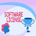Conceptual caption Software License. Word for legal instrument governing the redistribution of software Man Holding