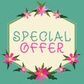 Text caption presenting Special Offer. Business approach interdisciplinary subfield of computational linguistics