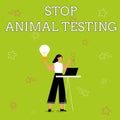 Conceptual caption Stop Animal Testing. Business showcase put an end on animal experimentation or research Illustration