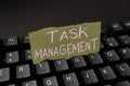 Conceptual caption Task Management. Word Written on the process of managing a task through its life cycle Abstract