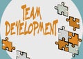 Text showing inspiration Team Development. Business concept learn why and how small groups change over time with graphs Royalty Free Stock Photo