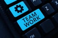 Conceptual caption Team Work. Word for Combined action of a group Workgroup cooperation collaboration Typing New Email Royalty Free Stock Photo