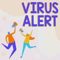 Conceptual caption Virus Alert. Business idea Virus Alert Illustration Of Partners Jumping Around Sharing Thoughts