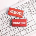Conceptual caption Website Monetize. Business showcase ability generate a revenue thorough your Web site or blog