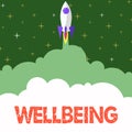 Conceptual caption Wellbeing. Business concept A good or satisfactory condition of existence including health Rocket