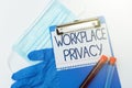 Conceptual caption Workplace Privacy. Business concept protection of individual privacy rights in the workplace Royalty Free Stock Photo