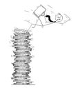 Conceptual Cartoon bankruptcy, Businessman Falling from Coin Pil