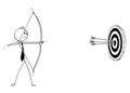 Conceptual Cartoon of Businessman with Bow Shooting at Target