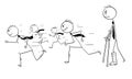 Conceptual Cartoon of Businessman with Broken Leg Watching Healthy Running Businessmen Running for Success