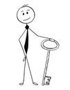 Conceptual Cartoon of Businessman Holding a Key Royalty Free Stock Photo