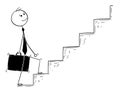 Conceptual Cartoon of Businessman Walking Up Stairs