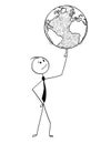 Conceptual Cartoon of Businessman with World Globe on Finger