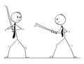 Conceptual Cartoon of Two Businessmen Arguing and Ready to Fight with Swords Royalty Free Stock Photo