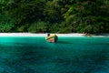 Conceptual cinematic color of the beach and long tail boat in Fl