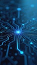Conceptual circuit board with blue lines, glowing nodes. Represents data flow, tech innovation. Modern digital pathway for data Royalty Free Stock Photo