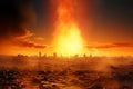 Conceptual city heatwave, visualizing global warming\'s high-temperature impact.